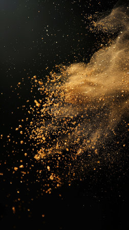 Luxurious Gold Glitter Explosion on Black Backgroundの素材