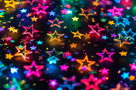 Glowing Neon Stars, Colorful Seamless Backgroundの素材
