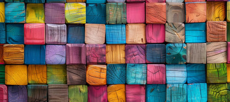 Vibrant Wooden Blocks, Abstract Texture Backgroundの素材