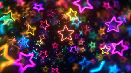 Colorful Neon Stars on Dark Backgroundの素材