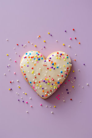Heart-Shaped Cookie with Vibrant Sprinklesの素材