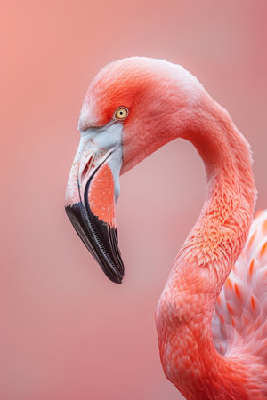 Pastel Flamingo Portrait, Close-Up Profile Shot with Soft Lightingの素材