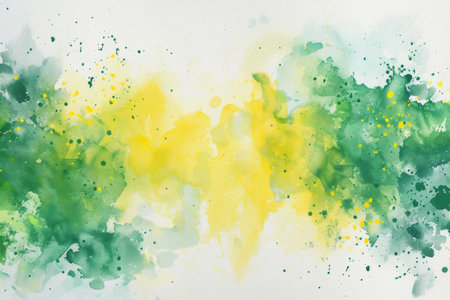 Soft Pastel Watercolor Splash, Abstract Green & Yellow Textureの素材