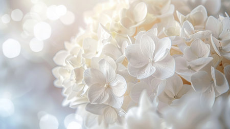 Close-Up of White Hydrangeas on White Backgroundの素材