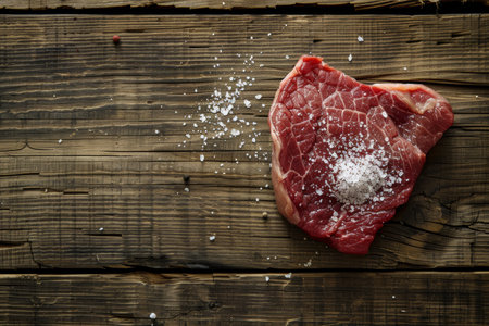 Juicy Beef Steak with Salt - Rustic Wood Tableの素材