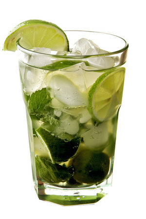 Refreshing Caipirinha Glass on White - Tropical Drink Conceptの素材