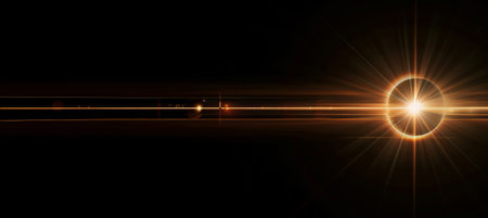 Solar Eclipse with Lens Flare on Black Backgroundの素材