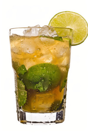 Refreshing Caipirinha Glass on White - Tropical Drink Conceptの素材