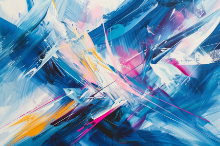 Energetic Blue Brushstrokes, Abstract Artworkの素材