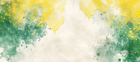 Soft Pastel Watercolor Splash, Abstract Green & Yellow Textureの素材