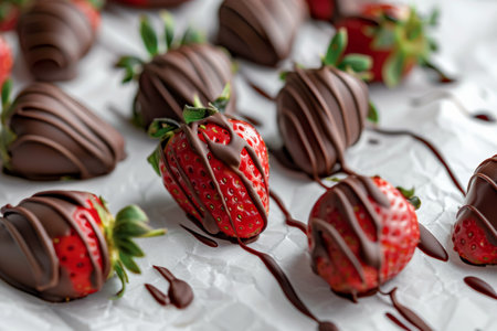 Delicious Chocolate-Covered Strawberries on White Backgroundの素材