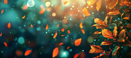 Autumn Leaves Background with Bokeh Lightsの素材