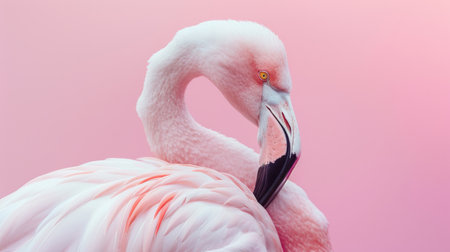 Pastel Flamingo Portrait, Close-Up Profile Shot with Soft Lightingの素材