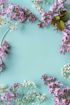 Minimalist Flower Circle on Turquoise Backgroundの素材