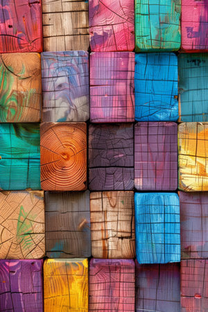 Vibrant Wooden Blocks, Abstract Texture Backgroundの素材