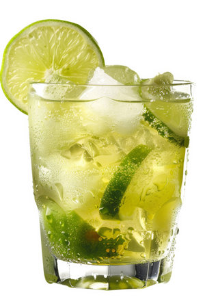 Refreshing Caipirinha Glass on White - Tropical Drink Conceptの素材