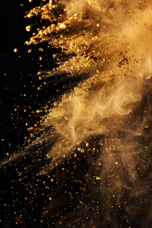 Luxurious Gold Glitter Explosion on Black Backgroundの素材