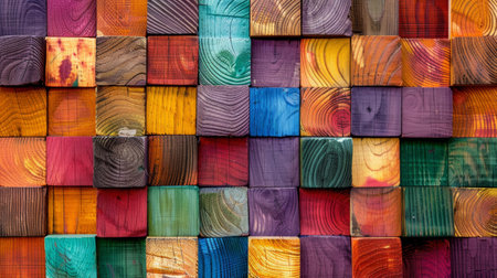 Vibrant Wooden Blocks, Abstract Texture Backgroundの素材