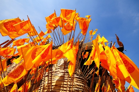 Flags of Dhammajak, symbol of Buddhism, Thailand 