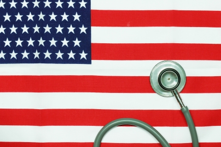 American flag with stethoscopeの写真素材
