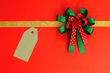 bow and ribbon on red for background の写真素材