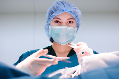 Portrait of veterinarian surgeons in operating roomの写真素材