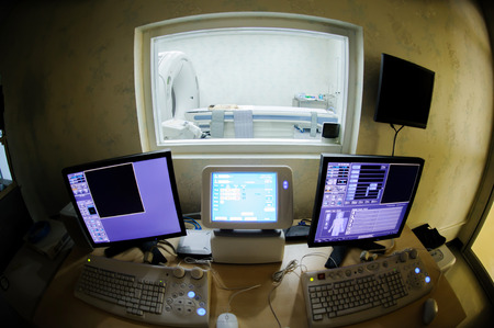 CT scanner computer control roomの写真素材