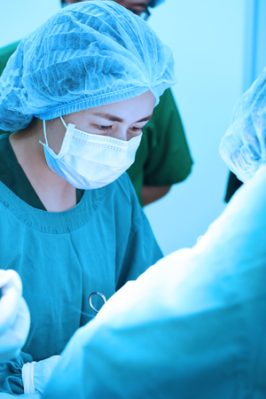 veterinarian surgery in operation room take with blue filterの写真素材