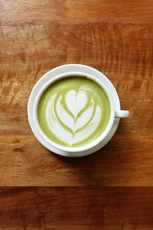 A cup of green tea matcha latteの写真素材