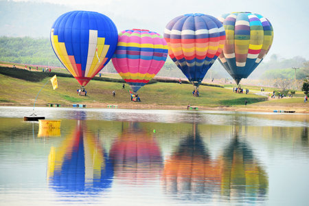 CHIANG RAI, THAILAND FEBRUARY 13, 2016:Singha Park International Balloon Fiesta 2016, take place between February 10th and 14th at Singha Park ,Chiang Rai province ,Thailand.のeditorial素材
