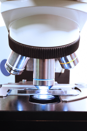 close up shot of microscope at the blood laboratoryの写真素材