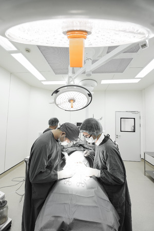 group of veterinarian surgery in operation room take with selective color technique and art lightingの写真素材