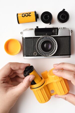 vintage camera and film for background