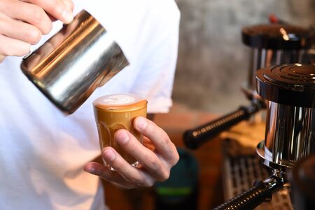 cup of latte art coffee for backgroundの写真素材