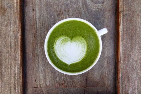 A cup of green tea matcha latteの写真素材
