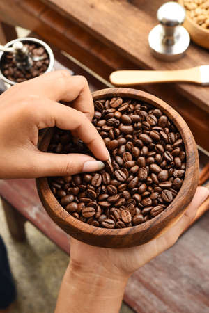 Freshly coffee beans in  bowl for backgroundの写真素材