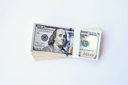 close up of banknote isolated on white backgroundの写真素材