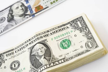 close up of banknote isolated on white backgroundの写真素材