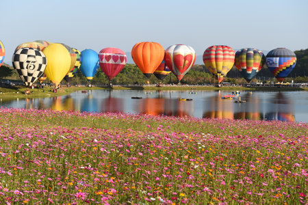 CHIANG RAI, THAILAND FEBRUARY 17, 2018:Singha Park International Balloon Fiesta 2018, take place between February 14th and 18th st Singha Park ,Chiang Rai province ,Thailand.のeditorial素材