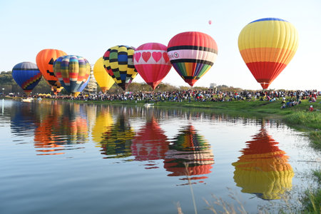 CHIANG RAI, THAILAND FEBRUARY 17, 2018:Singha Park International Balloon Fiesta 2018, take place between February 14th and 18th st Singha Park ,Chiang Rai province ,Thailand.のeditorial素材