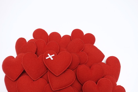 close up of red heart isolated on white backgroundの写真素材