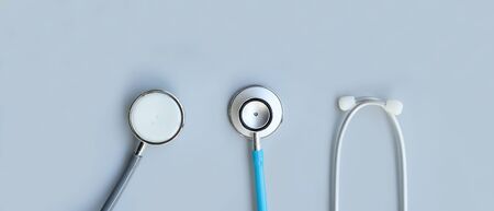 close up of stethoscope on gray backgroundの写真素材