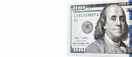 close up of banknote isolated on white backgroundの写真素材