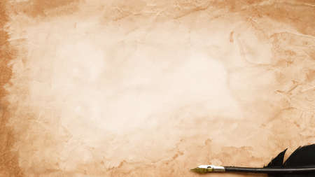 old paper on brown wood texture and feather for backgroundの写真素材