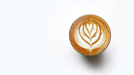 a cup of latte art coffee isolated on white backgroundの写真素材