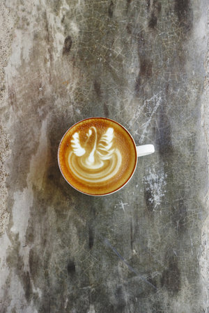 a cup of latte art coffee for backgroundの写真素材