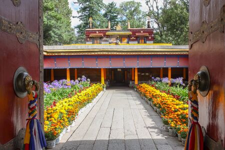 Norbulingka Summer palade of Dalai Lama in Lhasa, Tibet, gate entrance viewの写真素材