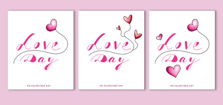set of lettering for Valentine's day, printable templates for greeting cards, templates, banners with cute heartsの写真素材