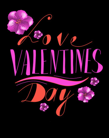 Valentine's Day card, celebration of love, lettering with cute romantic hearts, stylish design for Valentine's Dayの写真素材