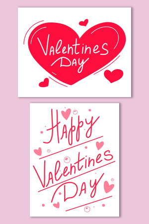 Valentine's day lettering and sets, hand drawn with cute heartsの写真素材
